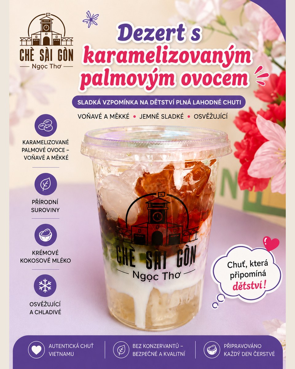Dezert s karamelizovaným palmovým ovocem