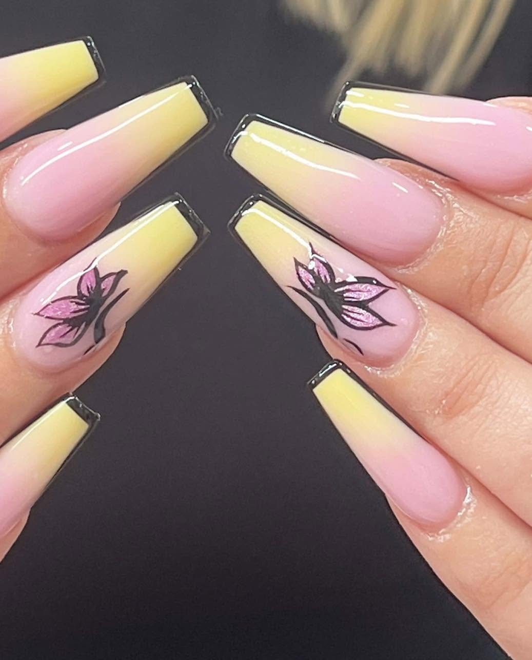 Detailed nail art with glossy colour