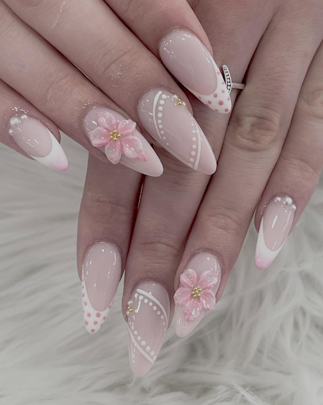 Glossy nail design with decorative detail