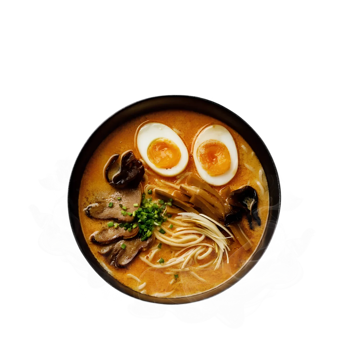 Ramen s vajíčkom, rezancami, hubami a mäsom