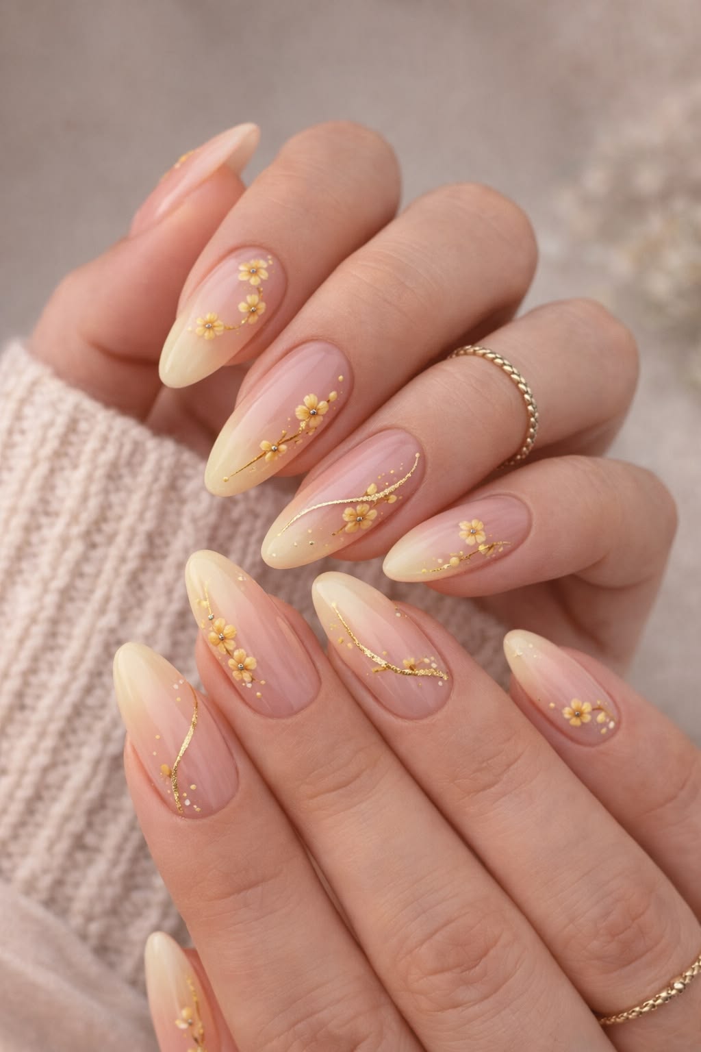 Zartes Nageldesign mit Goldakzenten