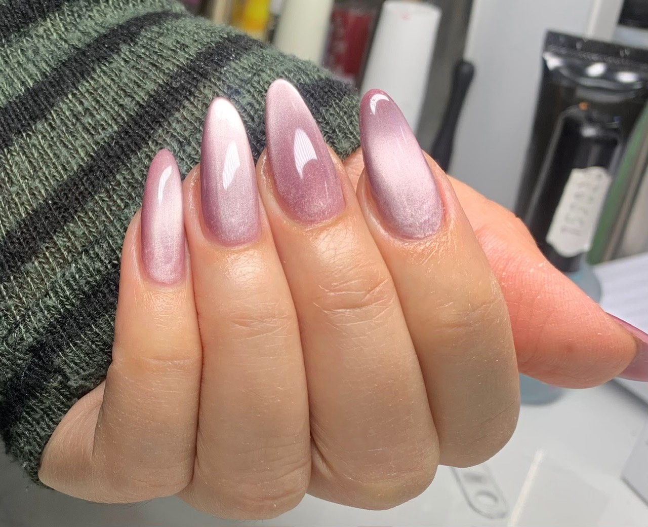 Pink shimmer nail detail