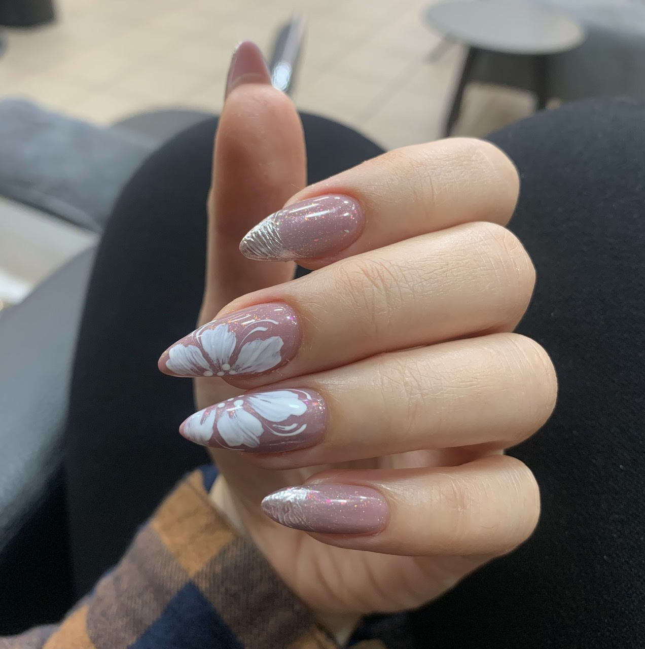 Floral pink nail art