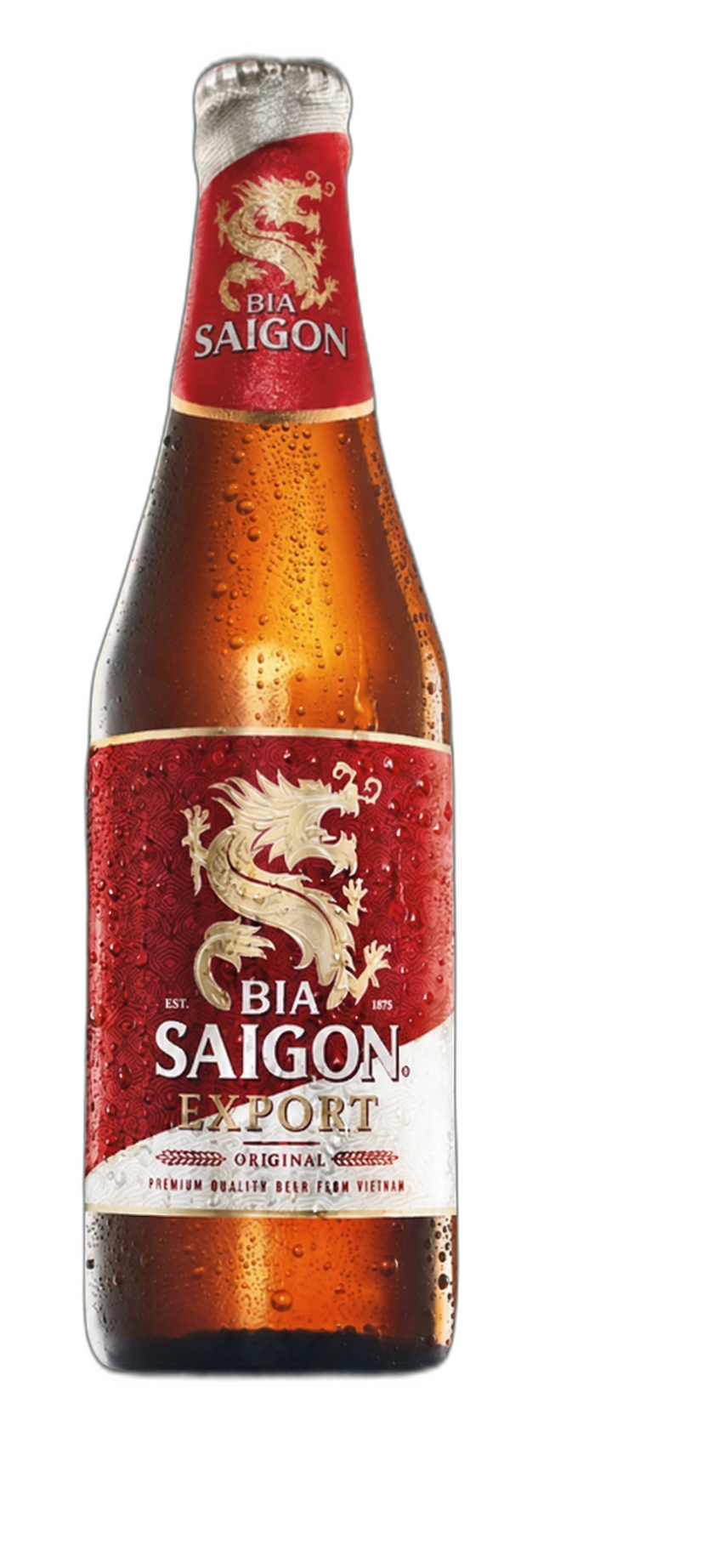Vollständig sichtbare, gekühlte Bia-Saigon-Flasche