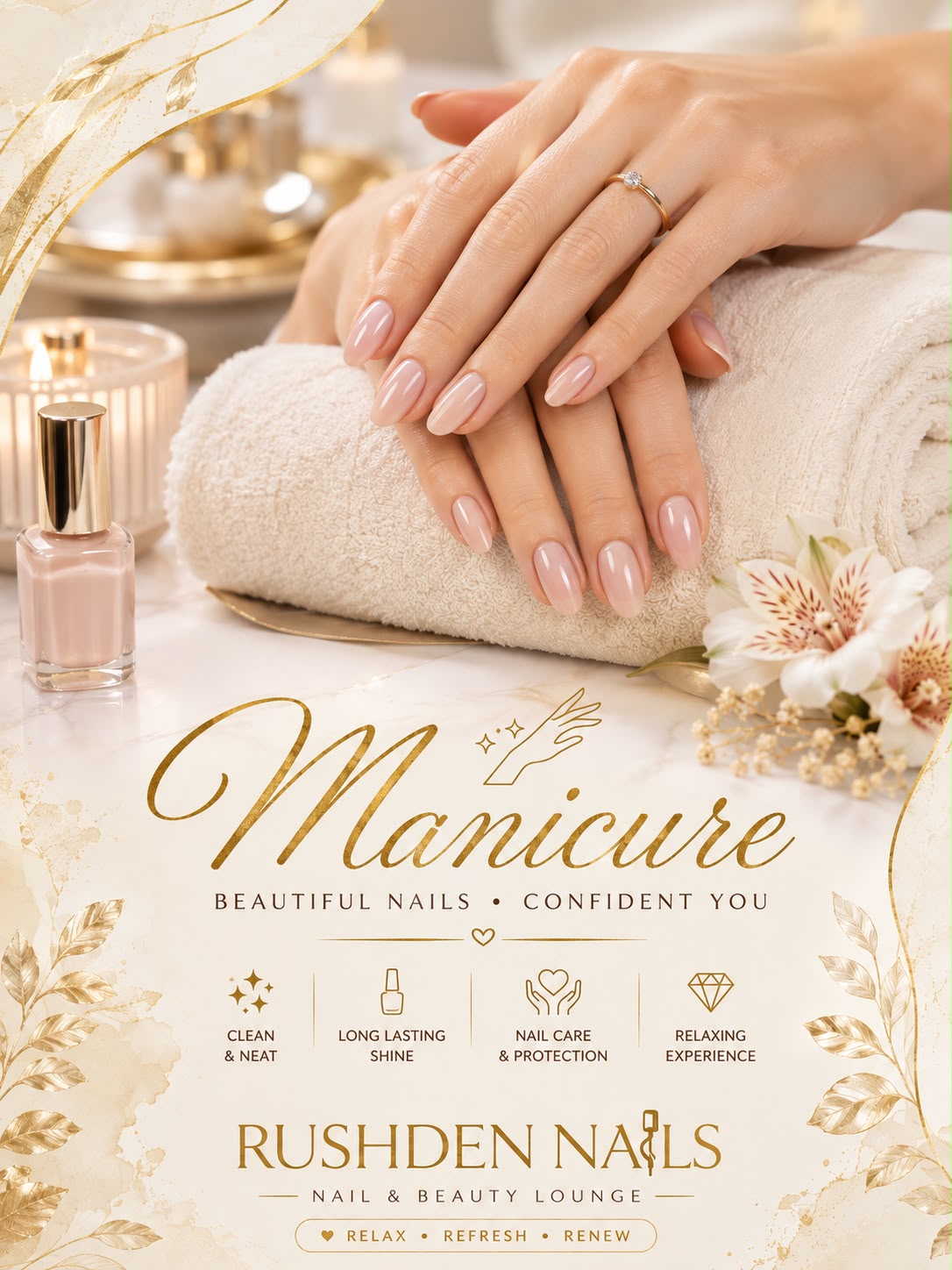 Elegant natural manicure at Rushden Nails